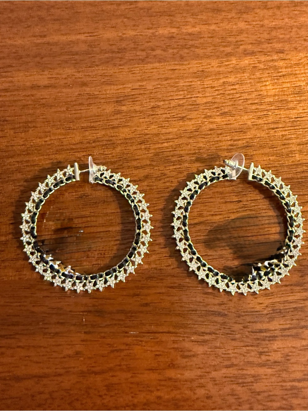 Gold Star-Accent Black Hoop Earrings